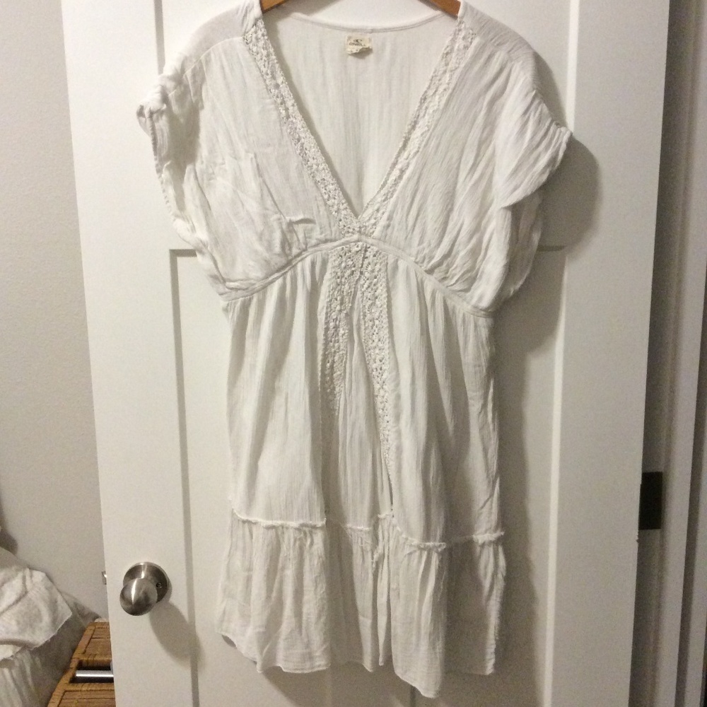 O'neill W's Large White double layer cotton dress w/ crochet trim
